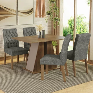 Conjunto Sala de Jantar Mesa Tampo de Madeira 4 Cadeiras Rustic/Crema/Silver Gisele Madesa em Oferta na Shopee
