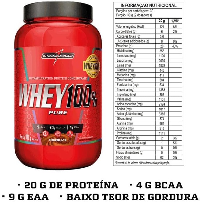 Whey 100 Pure 900gr Whey Concentrado Integralmedica Sabor Chocolate Shopee Brasil