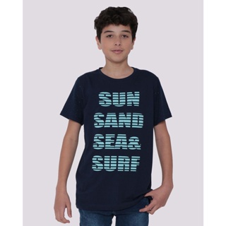 Camiseta Juvenil Estampa Surf Manga Botonê Marinho
