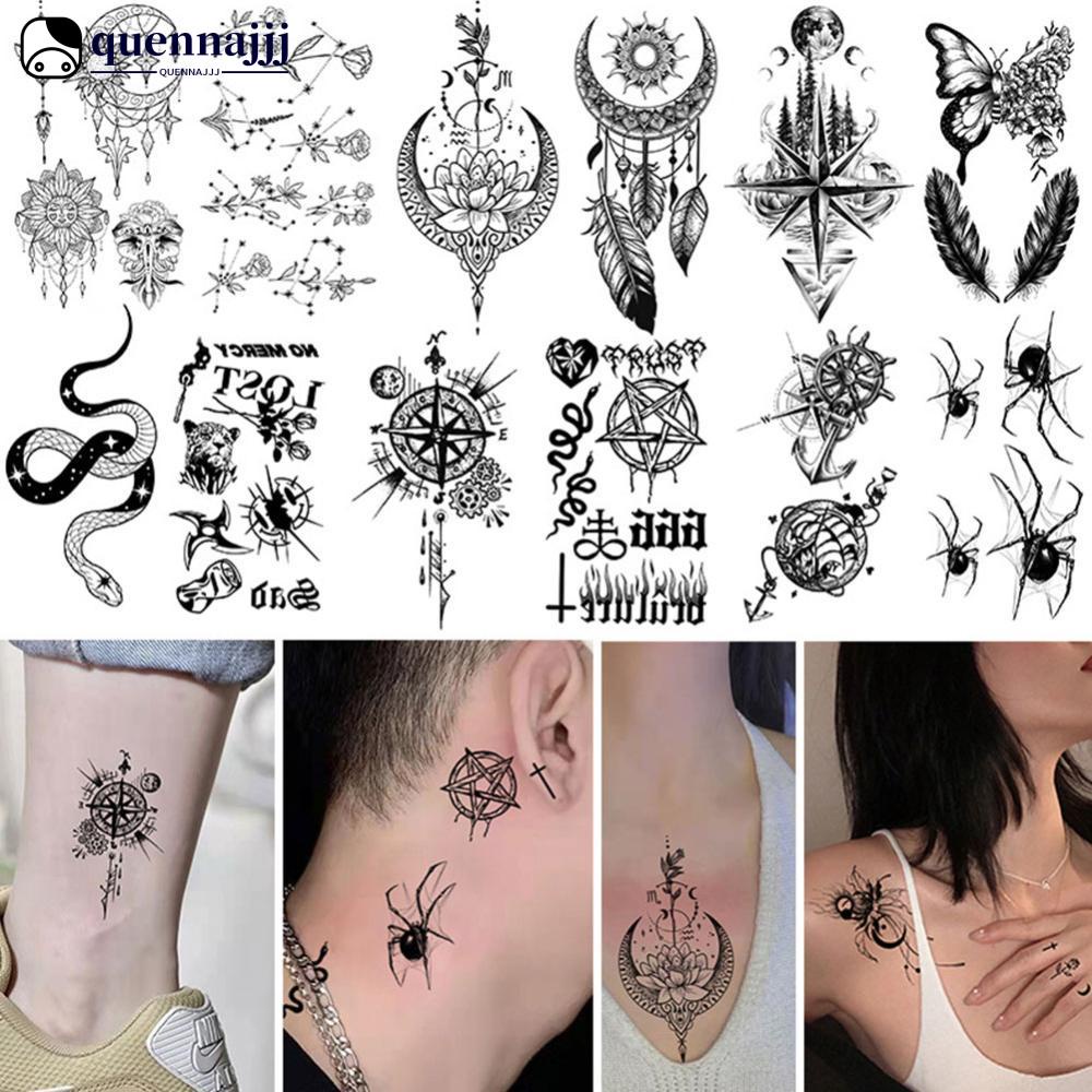 Flor de planta geométrica moda feminina tatuagem temporária etiqueta de  transferência de água preta tatuagem minimalista pequena mão rosa tatuagem  falso - AliExpress