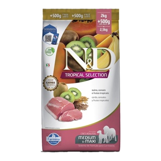 Ração N&D Tropical Selection Para Cães adultos Medium/Maxi Suino Leve 2,5kg e Pague 2kg