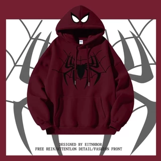 【 M-8XL 】 American Retro Pullover Street Spider Print Hoodie for Men's Fashion Unisex Casaco De Cardigan Solto