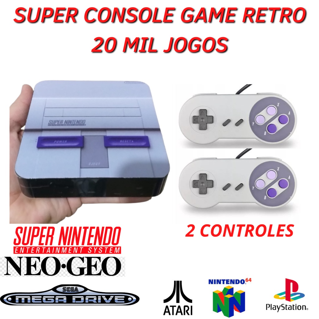 Mini Super Nintendo Retro + de 20 mil jogos com 2 Controles USB