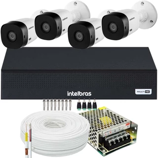 Kit Intelbras 4 câmeras VHL 1120 20m DVR de 8 canais Sem HD