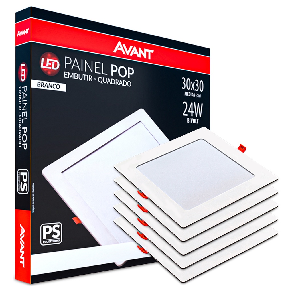 Kit 3 Painel Plafon Teto Luminaria Led Embutir 24w 30x30 Avant