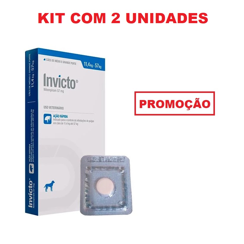 Kit 2 Unidades Antipulgas Para Cachorro e Gatos Invicto 57mg 1 Comprimido (1 Comprimido + Bula)
