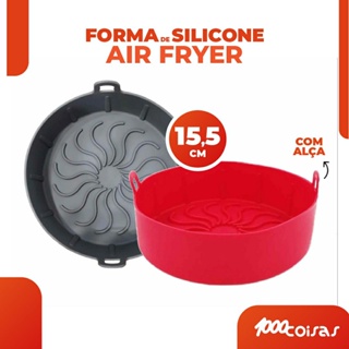 Forma de Silicone Para Air Fryer 15,5cm Lavável Reutilizável Redonda Com Alça Fritadeira Elétrica