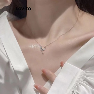 Lovito Colares Casuais De Strass Com Estrela E Anel Liso Para Mulheres LFA11195