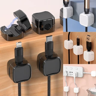 6PCS Clipes De Cabo Magnéticos Suporte Liso Ajustável Sob A Mesa Gerenciamento De Cabos Organizador