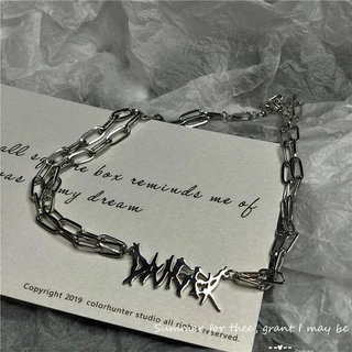 Punk Rock Thorn Letter Pendant Collarbone Chains for Men DANGER Colares De Hip Hop De Duas Camadas Jóias