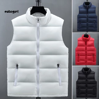 Colete De Inverno CUM-Autumn Winter Men Vest Sólido Cor Espessado Colarinho Com Zíper Slim Fit Sleeveless
