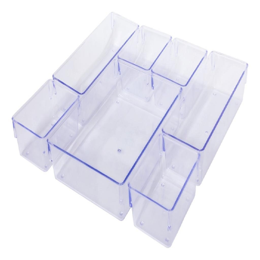 Kit 7 Organizador Multiuso Cesto Modular Gavetas Acrílico