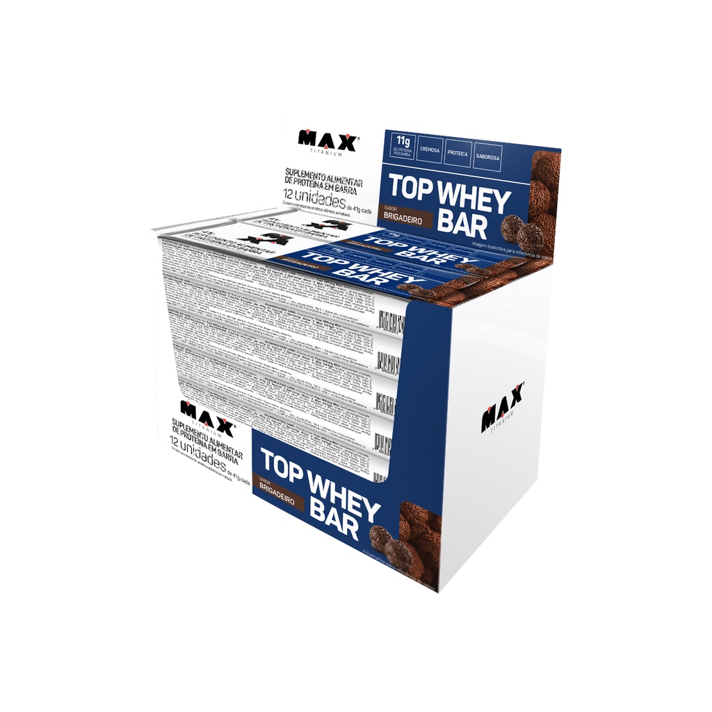 Kit 12x Top Whey Bar Brigadeiro 41g Proteína em Barra Max Titanium