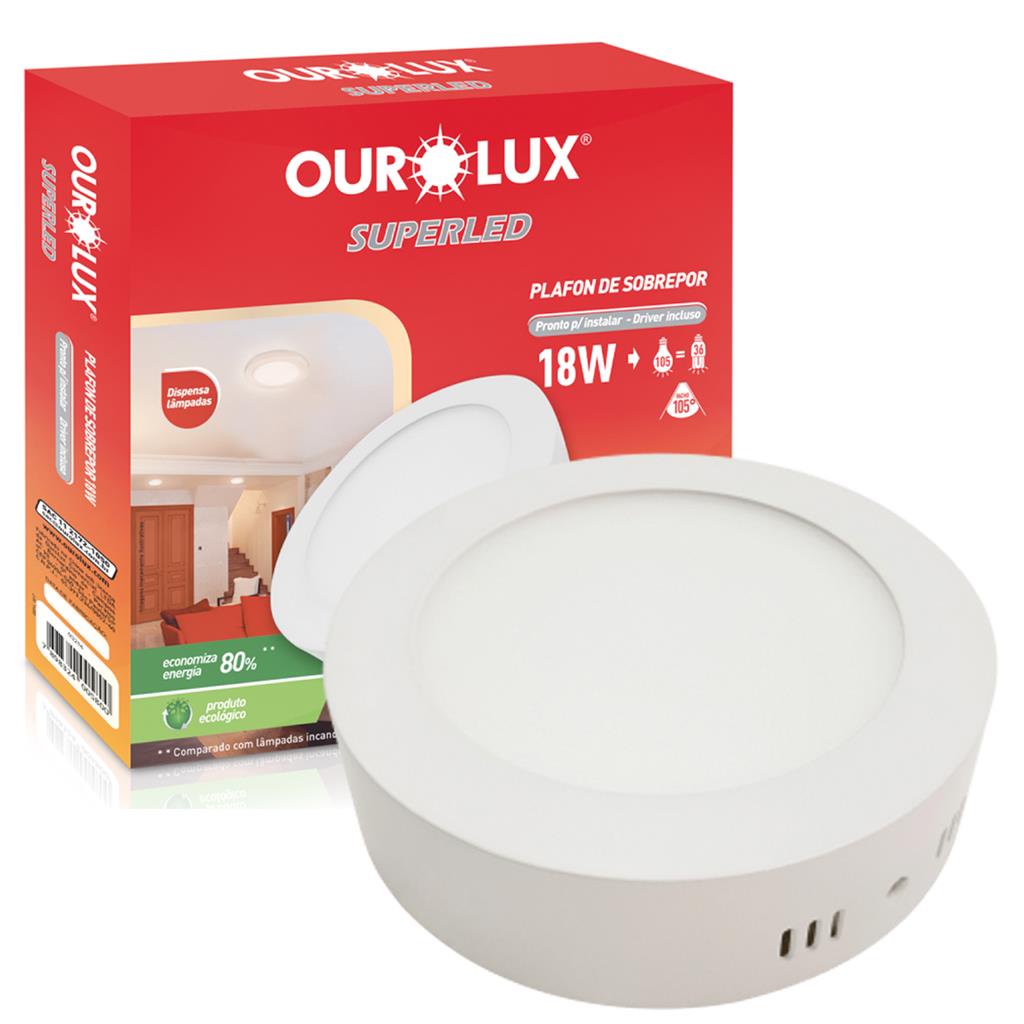 Kit 6 Luminárias Plafon Led Sobrepor Redondo Branco 18W Bivolt Luz