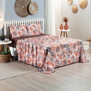 Jogo de Cama 04Pçs Com Viés Estampado Girassol Queen, Padrão, King 100% Algodão Promoção