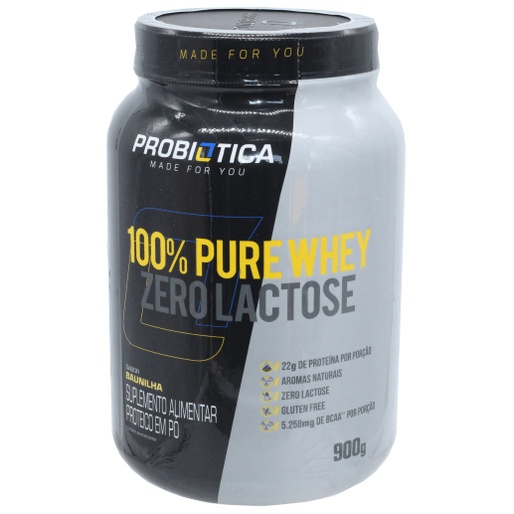 100% Pure Whey Zero Lactose Probiotica 900gr Sabor Baunilha