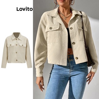 Lovito Jaqueta Casual com Bolsos e Botões Frontais para Mulheres L59ED074 (Damasco)