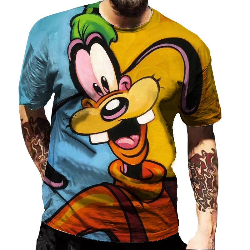 Camisetas Disney Goofy Pluto Cartoon Anime 3D Impressão Streetwear