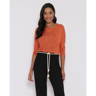Blusa Feminina Manga 7/8 Com Strass Terracota