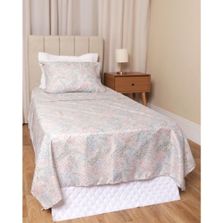 Jogo de Cama Solteiro 3 Peças Andreza Estampa Floral Cinza