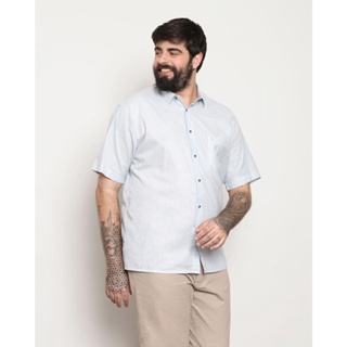 Camisa Plus Size Masculina Manga Curta Bolso Único Frontal Cinza