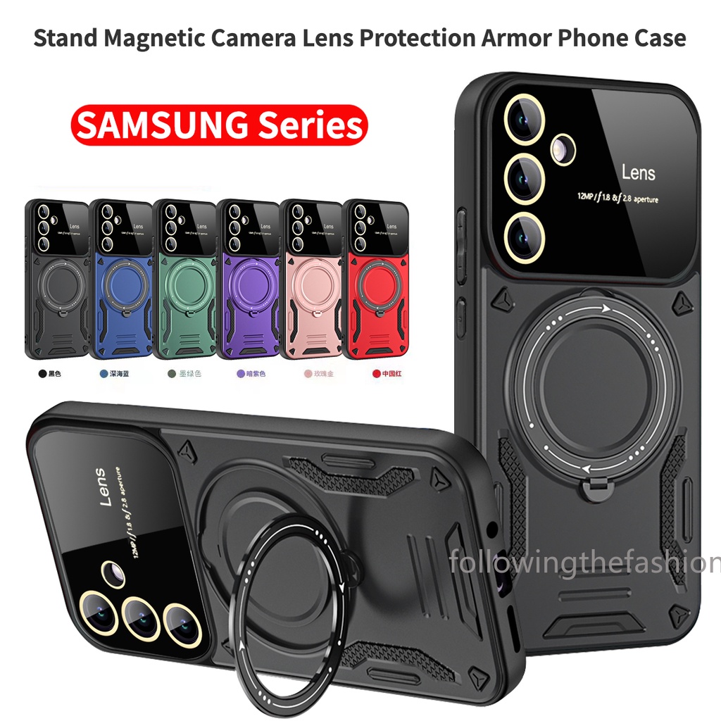 Capa de telefone com janela de empurrar criativa com suporte para anel  traseiro para carro magnético TPU à prova de choque para Samsung Galaxy A14  A13 A12 A10S A04E A03 CORE A03S