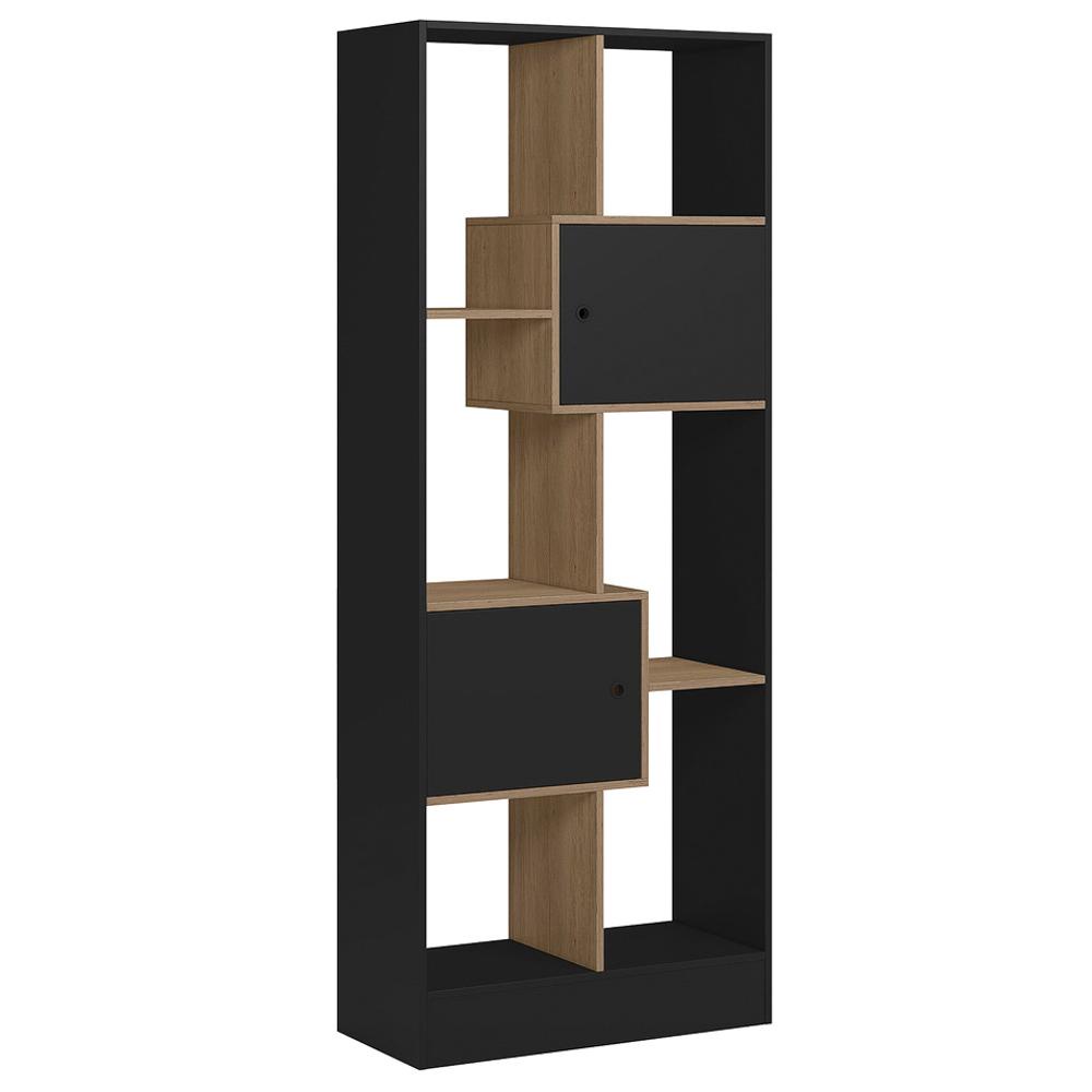 Estante Livreiro Multiuso 2 Portas 6 Nichos 73cm Hub Q01 Carvalho Toq/Preto - Mpozenato