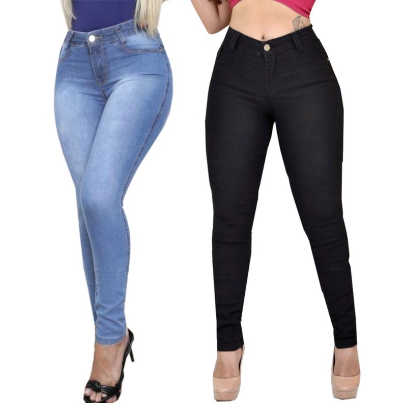 Kit Cal As C S Alto Jeans Feminino Com Elastano At O Umbigo Skinny Tecido Premium Modelagem