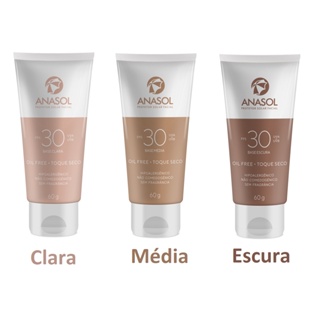 Protetor Solar Facial Base Média, Clara ou Escura Anasol FPS 30 Com cor 60g