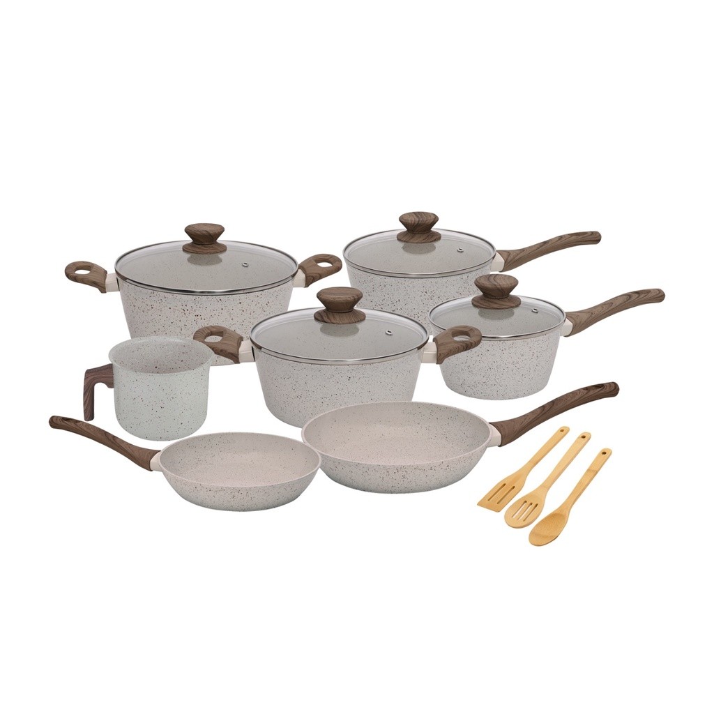 Conjunto 10 Peças Mimo Style Cook Marmol Fogão Gás Indução Vitrocerâmico Panela Caçarola Frigideira Leiteira 3 Utensilios