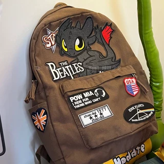 [SJB] 1 Mochila Americana Retro Style Backpack, Godzilla Little Monster Backpack, Mochila Hip Hop Casual Feminina, Mochila Estudantil Feminina Masculina de Lona