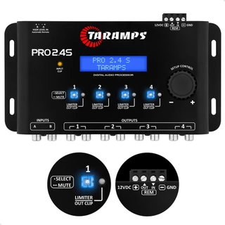 Processador Profissional Audio Digital Taramps PRO 2.4S Equalizador Crossover 4 Saídas - RCA FIO