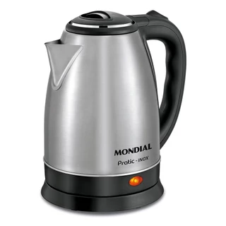 Chaleira Eletrica Inox Filtro removível, Portátil, Mondial, Pratic CE-06, 2L,1200W,220V - PRETA/INOX