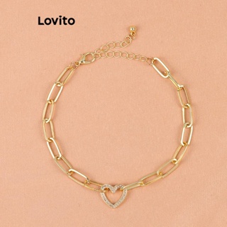 Lovito Anel De Coração De Corrente Simples Modesto Com Pulseira De Personalidade Com Bloqueio Para Mulheres LFA10603
