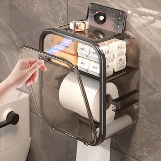 Caixa de papel higiênico de parede Caixa de papel higiênico transparente Estilo simples à prova d'água Porta rolos de papel higiênico Tampa