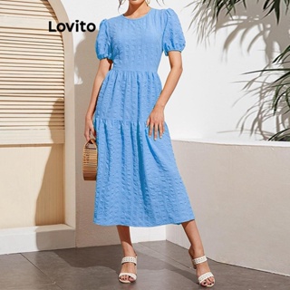 Lovito Vestido Elegante Liso De Manga Bufante Para Mulheres LNL42027