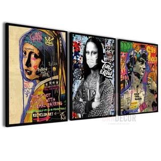 Kit 3 Quadros Decorativos Sala Grafite Monalisa Moderno