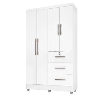 Guarda Roupas Solteiro 4 Portas 3 Gavetas Tokio Branco / Branco Lilás Flex