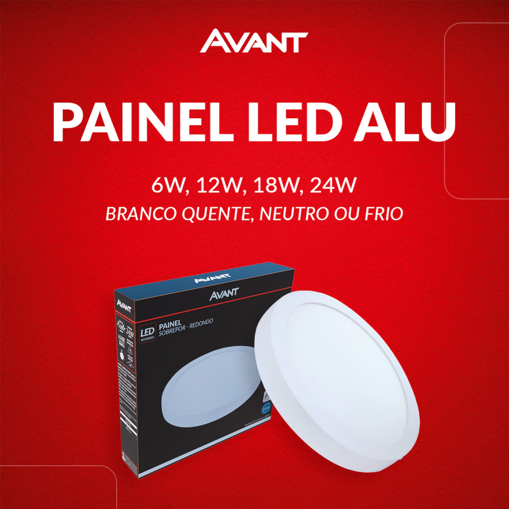 Painel Led Aluminio Redondo Sobrepor 6w 12w 18w 24w Branco Quente/Neutro/Frio 110v/220v Bivolt Branco Avant