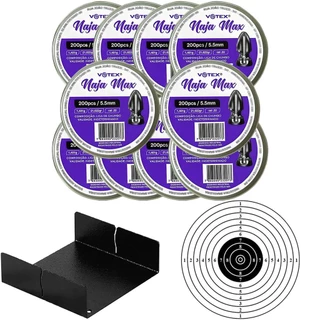 Kit 10 Chumbinhos Naja Max 5.5mm 200pcs/pot - Votex + Alvo + Porta Alvo em Oferta na Shopee