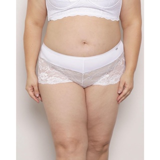 Calcinha Plus Size Feminina Caleçon Com Renda Branca