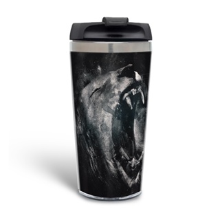 Copo Termico Personalizado Inox Leão Motivacional Preto 450 ml