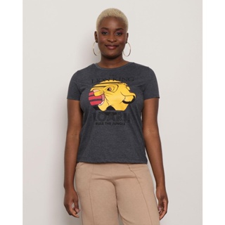 Camiseta Feminina Disney Simba Manga Curta Mescla Cinza Escuro