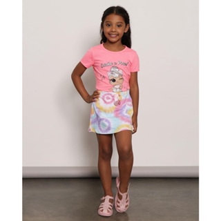 Saia Infantil Curta Com Laço Estampada Rosa