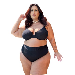 Biquíni Plus Size Hot Pants Meia Taça Retrô Canelado
