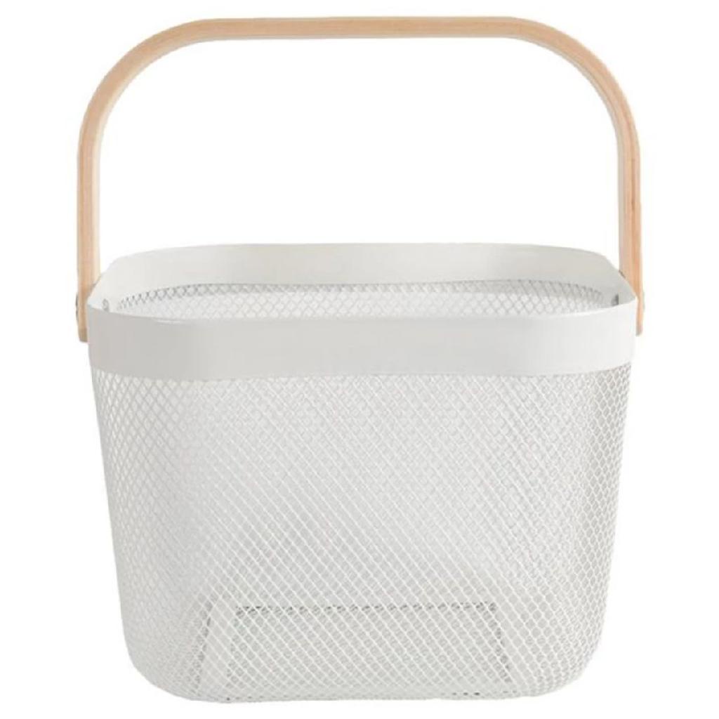 Cesto Caixa Organizadora Decorativa Branca Alça Em Madeira Multiuso