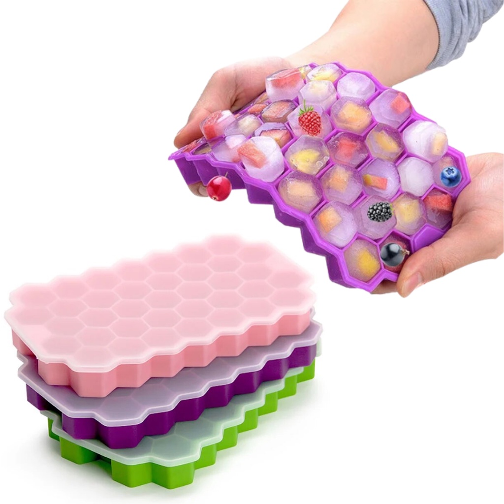 Forma Gelo Silicone Colmeia Com Tampa 37 Cubos Ideal Para Bombom Gelatina Sabonete Doces