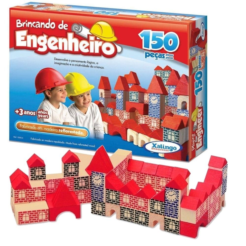 Blocos de Montar Construtor 120 Peças Brinquedo de Madeira Brinquedos de  Madeira Bambalalão Brinquedos Educativos