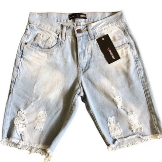 bermuda jeans claro masculina preta rasgada estilo destroyed ultima tendencia