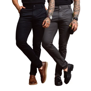 KIt 2 Calças Masculinas Sarja Alfaiataria Esporte Fino Slim